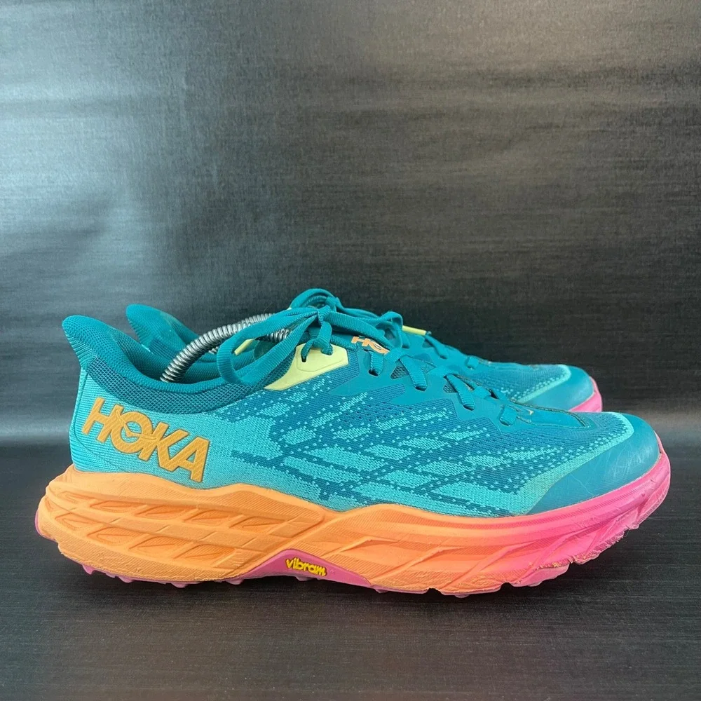 Hoka Speedgoat 5 Womens 9.5B Green Teal Pink Hiking Trail Running Vibram Shoes - Picture 1 of 9